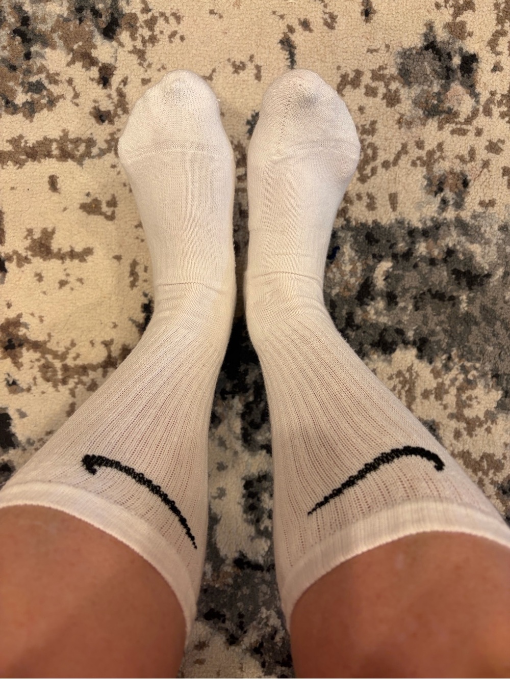 Nike White Crew Athletic Socks with Black Swoosh - Men